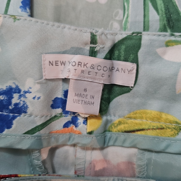 New York & Company Floral Print Capris - Red and Green on Light Blue Size 6 - Picture 5 of 11